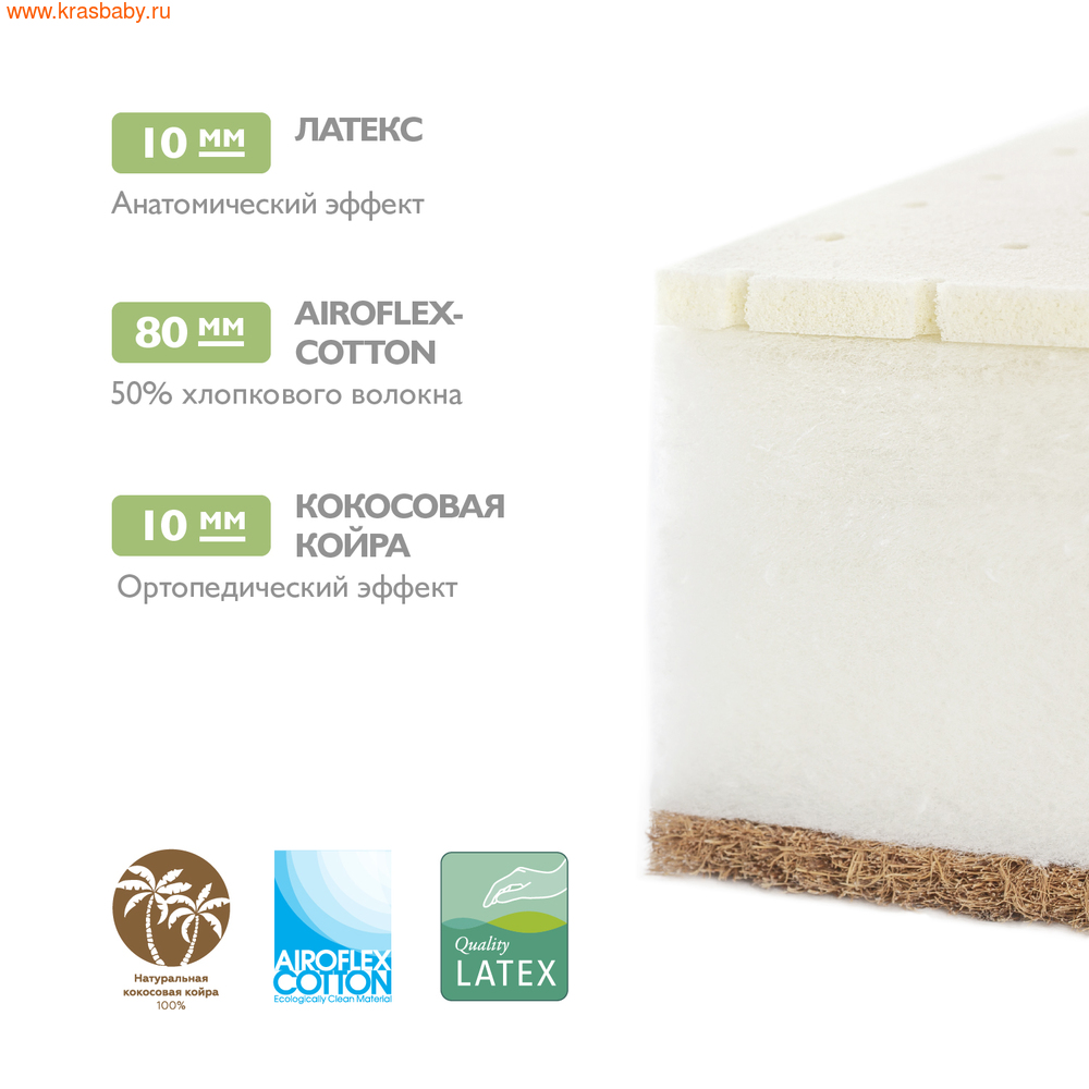 Матрас детский PLITEX Organic Cotton 119*60*11 см (фото, вид 4)
